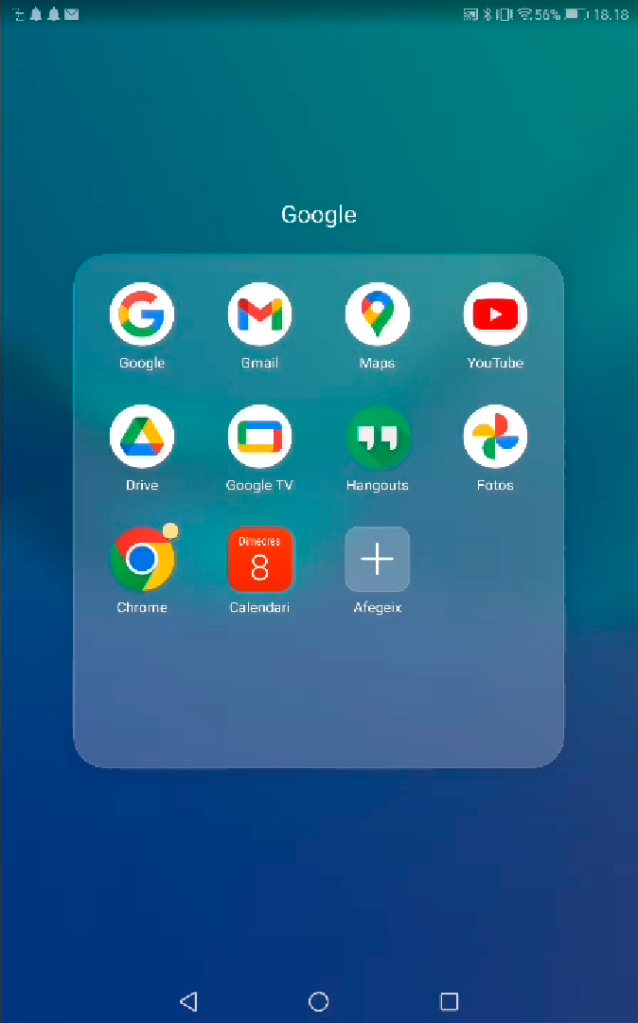 Aplicacions de Google agrupades en una carpeta.
