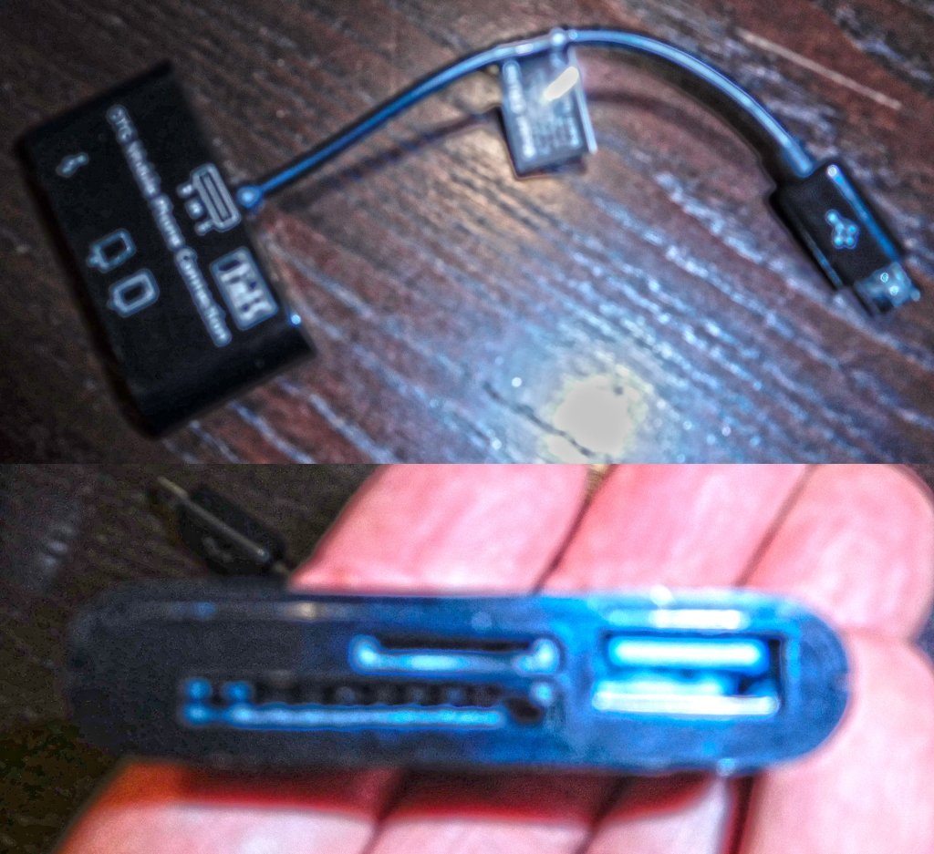la imatge combina la vista general i frontal d'un connector USB micro amb múltiples entrades.